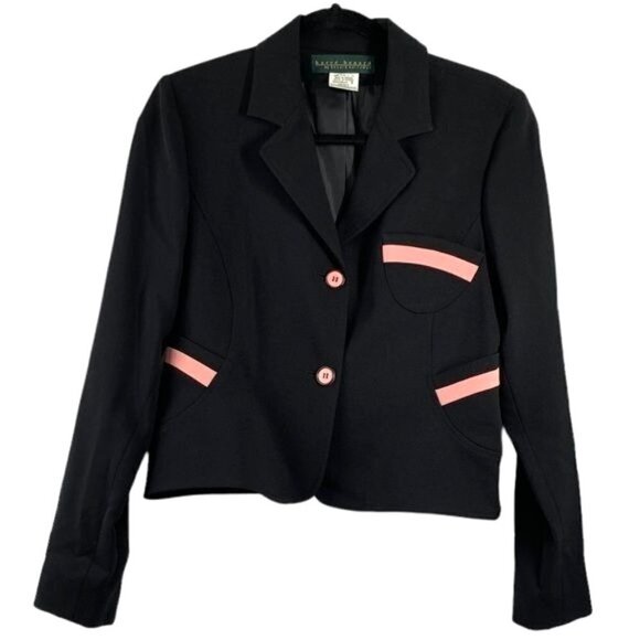 Harve Benard Women’s Cropped Tuxedo Blazer - Black/Pink, Size 8 - Picture 5 of 9